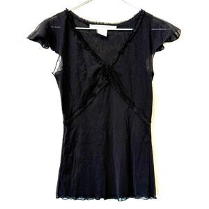 Max Studio V-Neck Flutter Cap Sleeve Ruffled Front Pullover Blouse Black Small